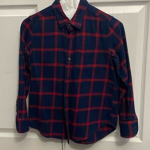 Boys Crewcuts Red/Navy Plaid Flannel Button Down, size10.